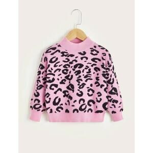Toddler Kids Knit Leopard Print Pink Black Sweater Top Mock Neck Soft Stretch 2T
